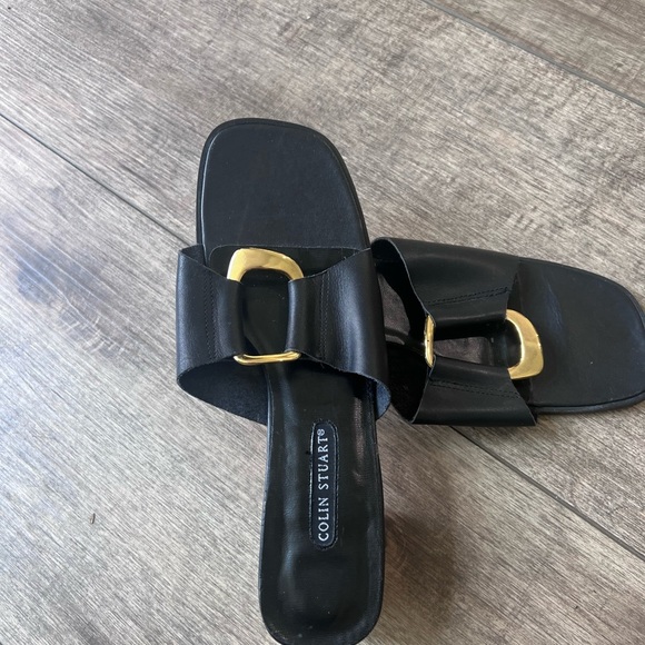 Black and Gold Minimalist Slide Sandals 7.5 - Picture 4 of 6